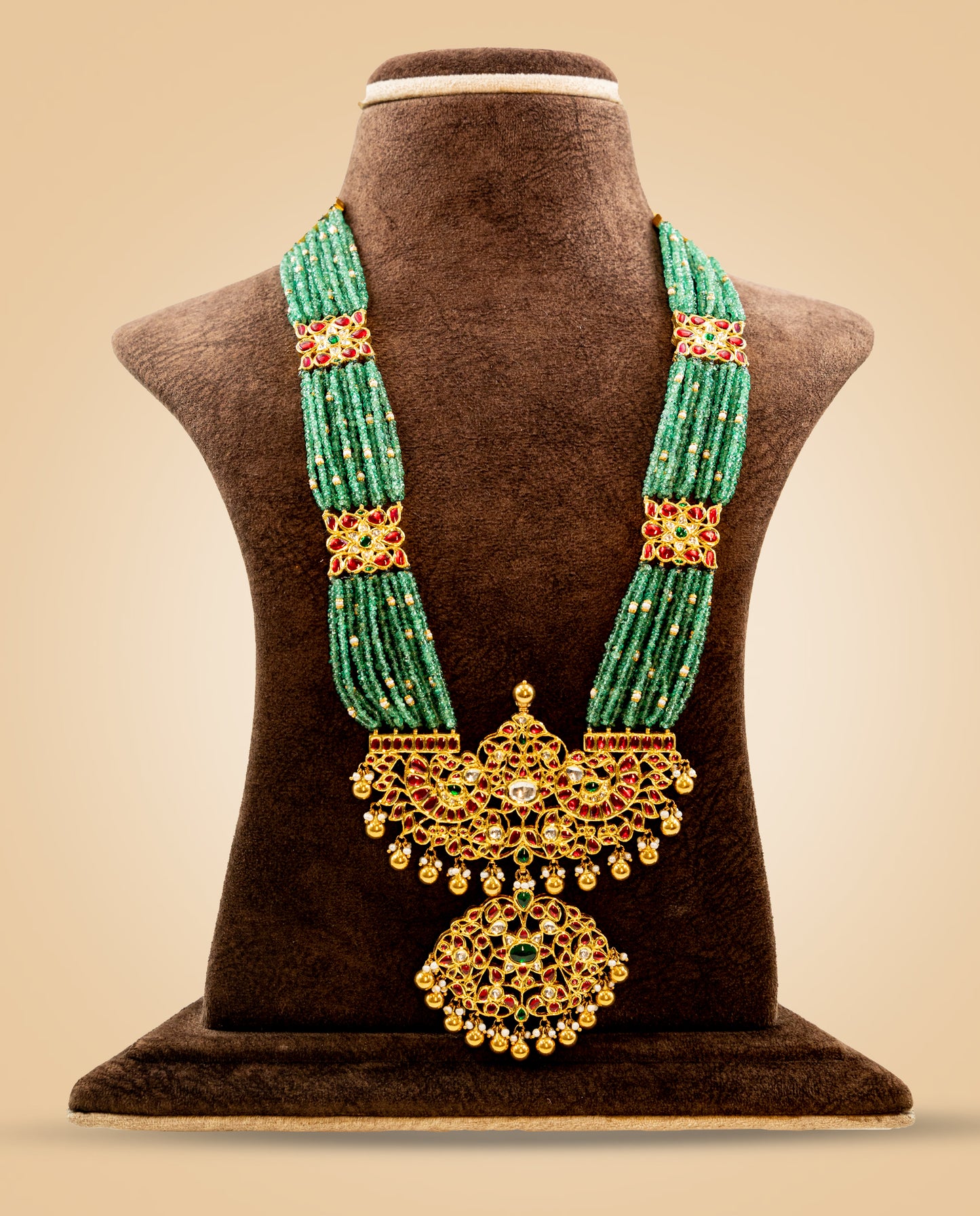 Kundan Haram with Emerald Beads