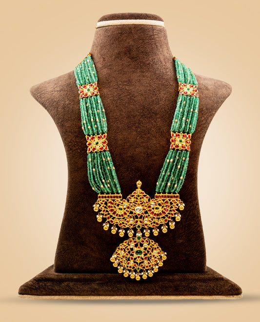 Kundan Haram with Emerald Beads