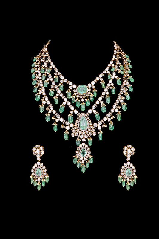 3-layer emerald Polki set with Rice Pearls and Emeralds - Ankit Including Earrings??
